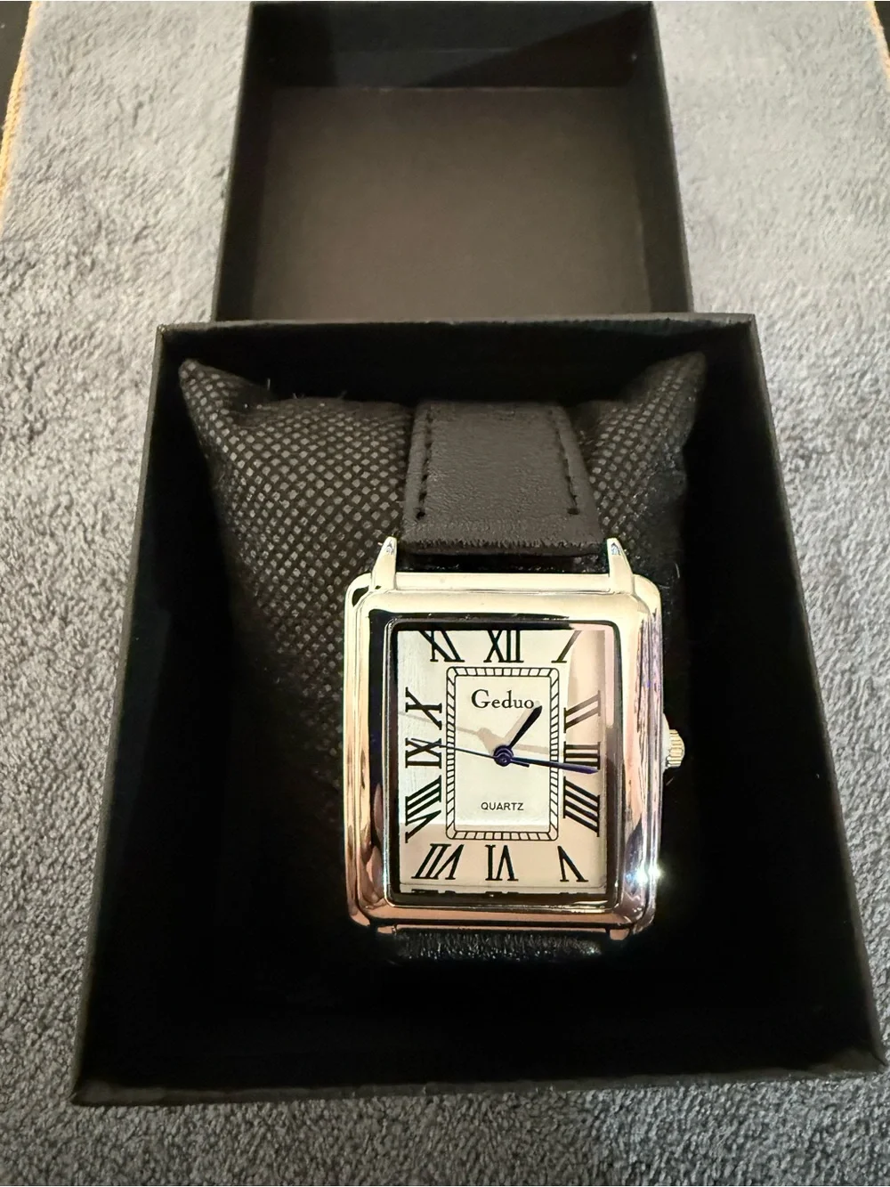 New Men’s Gudue Tank Square White Gold White Dial Leather Strap Dress Watch